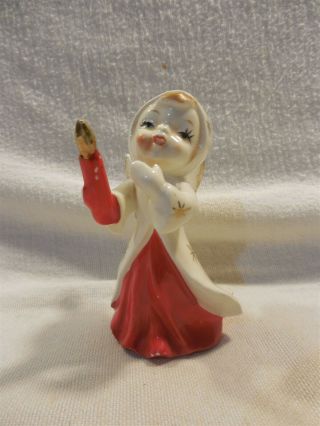 Vintage Japan Ceramic Christmas Girl Angel With Red Candle Figurine 3 3/4 "