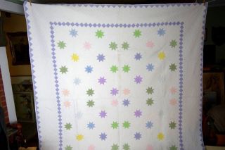 Star Quilt Tiny Stitches 1920 Pastels Huge 100 By 88 Vintage King