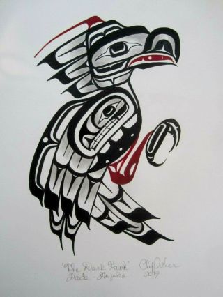 Northwest Coast Art - West Coast Salish Dark Hawk - Painting