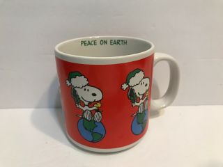 Peanuts Snoopy Christmas Mug Peace On Earth Red Ceramic Coffee Willitts 10 Oz