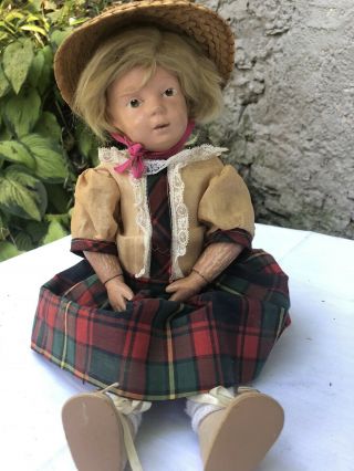 Antique Schoenhut Doll 15 Inch Wood - Spring Joints - Blue Painted Eyes - Girl