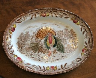 Vintage Ironstone Hand Decorated Large Turkey Platter