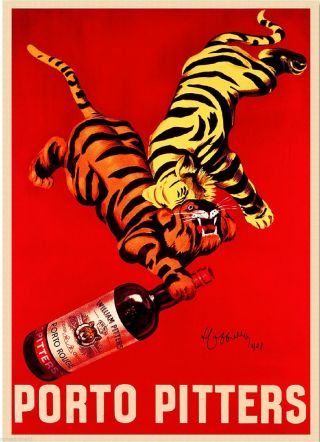 1928 Porto Pitters Tigers Wine Liqueur Vintage Advertisement Art Poster Print