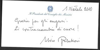 Silvio Berlusconi Italian Prime Minister Hand Signed Letter Note Card Xmas 2010