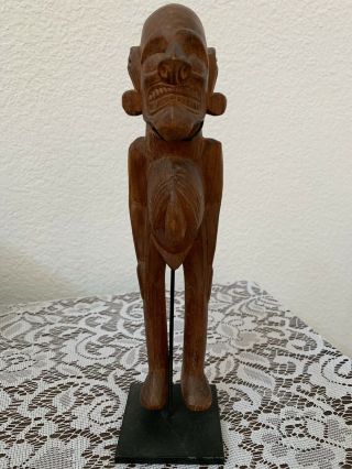 Vintage Wood Moai Kavakava - Spirit With Ribs Rapa Nui Easter Island With Stand