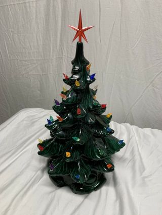 Vintage 1970’s Green Ceramic Lighted Christmas Tree 19 " Lighted,  Unique Bulbs