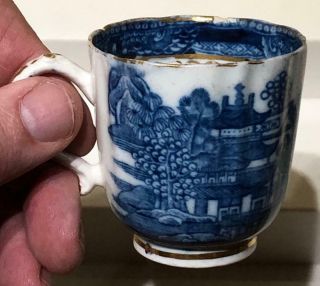 Antique 18th C.  Caughley Porcelain Coffee Cup,  " Pagoda " Pattern
