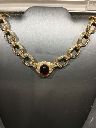 Vintage Ciner Red Stone & Rhinestone Necklace