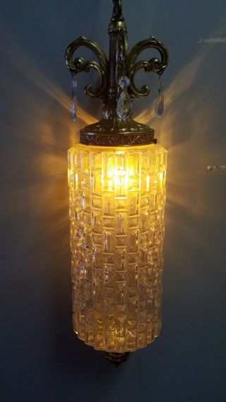 Gilbert Vintage Mid Century Modern Swag Hanging Glass Cylinder Tower Lamp