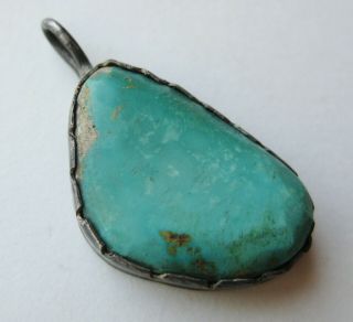 Vintage Navajo Indian Sterling Silver Blue Turquoise Necklace Pendant