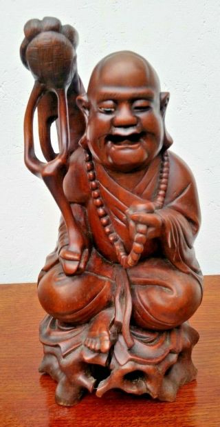 Large Vintage Chinese Carved Wood Buddha