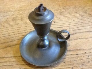 Early Pewter Two Wick Whale Oil Finger Lamp 1800s