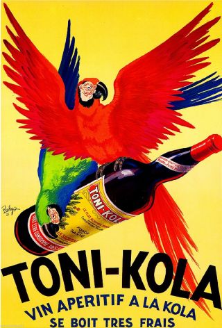 Toni - Kola Macaw Parrots Vin Aperitif Wine Vintage Advertisement Art Poster Print