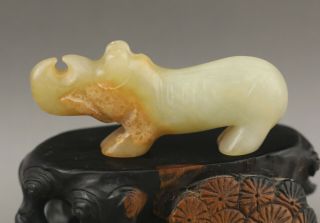 Chinese Old Natural Jade Hand - Carved Statue Of Rhinoceros