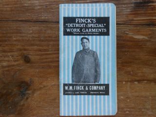 Fine 1926 W.  M.  Finck & Company Overals Ad Pocket Pad Of Paper,  Detroit