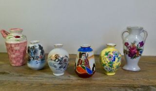 Vintage Japanese Ceramic Oriental Mini Vases Multi Floral Designs Made In Japan