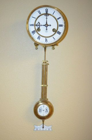 Antique German Junghans Wall Clock 8 Day Movement With Key Early 1900 