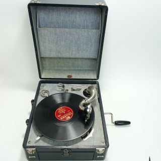 Antique Vintage Geib Wind - Up Crank Portable Suitcase Phonograph Record Player