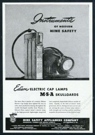 1944 Msa Mine Safety Skullguard Miner Lamp Helmet Photo Vintage Print Ad