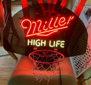 Miller High Life Beer Neon Light Basketball Hoop With Rim Net Great Scar
