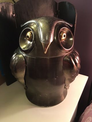 Vintage Midcentury Aluminum Owl Ice Bucket Made In Hong Kong