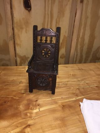 French Doll House Miniature Trinket Watch Holder Chair Quimper Cut Carved Wood