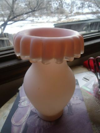 Antique Steven & Williams Soft Pastel Pink Upside Down Ruffled Glass Vase