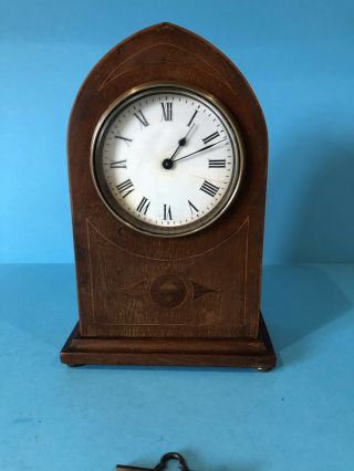 Antique French Mantle Clock Wood Case With Key