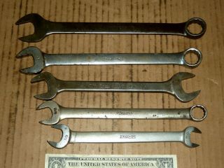 Vintage 5 Snap On Wrenches,  5/8,  9/16,  3/4,  11/16 ",  17mm,  Old Mechanic Tools,  Assort.
