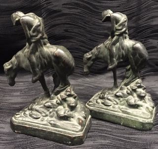 Atq Vtg Armor Bronze Co Clad Trail Of Tears Bookends Horse Indian Rare Book Ends