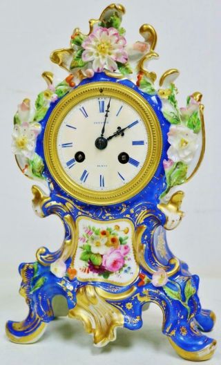 Antique French 8 Day Striking Hand Painted Sevres Porcelain Rococo mantel Clock 2