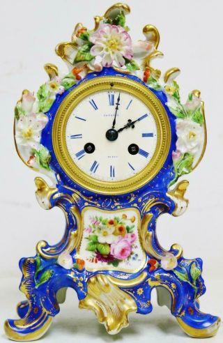 Antique French 8 Day Striking Hand Painted Sevres Porcelain Rococo mantel Clock 3