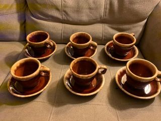 Vintage Set Of 6 Hull Pottery Brown Drip Large Coffee Mug,  Tea Cup & Saucer