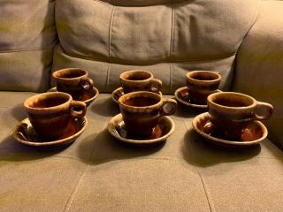 Vintage Set Of 6 Hull Pottery Brown Drip Large Coffee Mug,  Tea Cup & Saucer 2