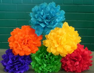 Mexican Crepe Paper Flowers Set Of 6 Multicolor " Carmen 