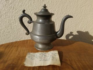 Rare Antique Pewter Teapot With Note Inside And Dated To 1721