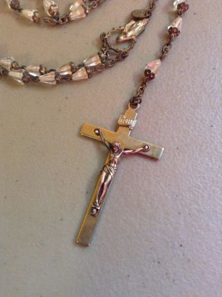 VINTAGE ANTIQUE ROSARY CRUCIFIX CROSS JESUS MARY - CLEAR BEADED 2