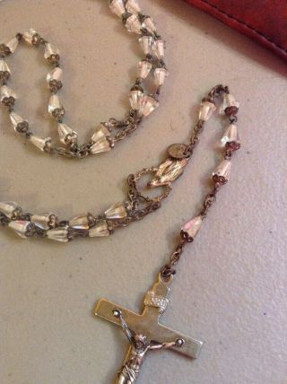 VINTAGE ANTIQUE ROSARY CRUCIFIX CROSS JESUS MARY - CLEAR BEADED 3