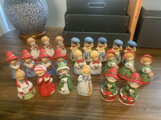 Vintage 1978 Jasco Merri - Bells Christmas Ornaments Hand Painted Bisque Set Of 23