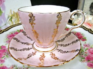 Royal Grafton Tea Cup And Saucer Pink And Gold Gilt Pattern Teacup England 1940s