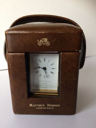 Fine Quality Swiss Miniature Carriage Clock By Matthew Norman With Leather Case