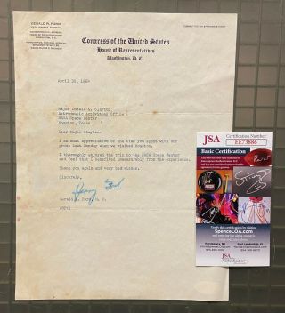 President Gerald Ford Letter Signed To Astronaut Deke Slayton Rare Content Jsa