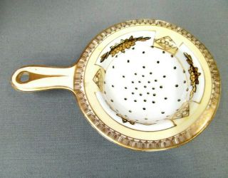 Nippon Gold Gilt Etched Large Porcelain Tea Strainer Made In Japan