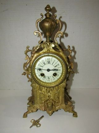 Antique French Mantel Clock,  8 Day,  Time/strike,  Key - Wind