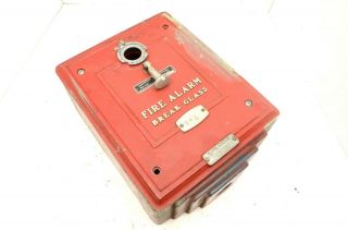 Vintage Cast Iron Fire Alarm Call Box Autocall Glass Break 10.  5 " Box & Door Red