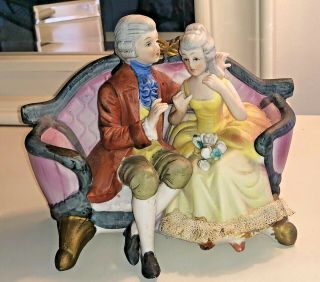 Antique Cucci Royal Crown Porcelain Victorian Couple On Couch Figurine