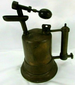Antique Pump Copper Blow Torch Vtg Welding Tool Rare Priming Handle Great Patina