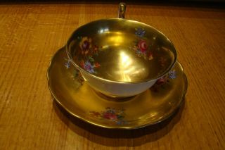 VERY RARE 1940 ' s RADFORDS ALL GOLD GILDED ROSE/TULIP BOUQUET FLORAL CUP & SAUCER 2