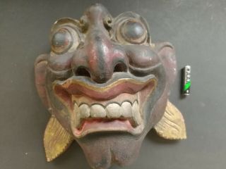 Old wooden mask prob from Bali / Balinese Big eyes and big teeth Dark red colour 3