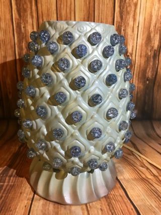 Vtg Mcm Hand Crafted Holland Mold Ceramic Pineapple Tv Lamp Glass Marbles Blue